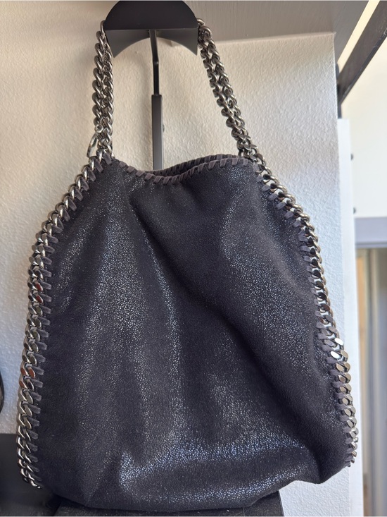 Stella McCartney Handbags - Stella McCartney Black Faux-Leather Shoulder Bag with Silver Chain